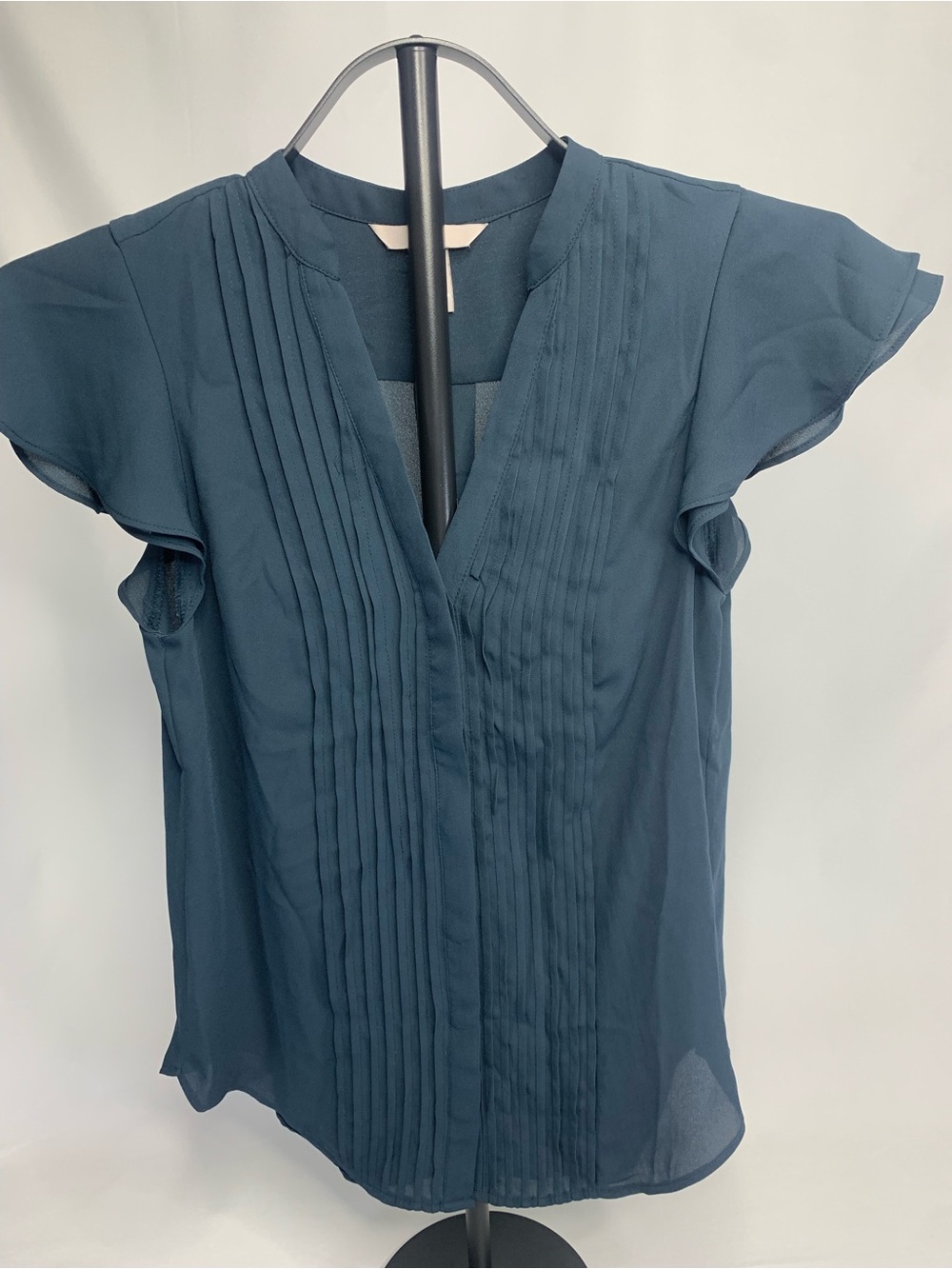 H&M Teal Pintuck Flutter Sleeve Blouse